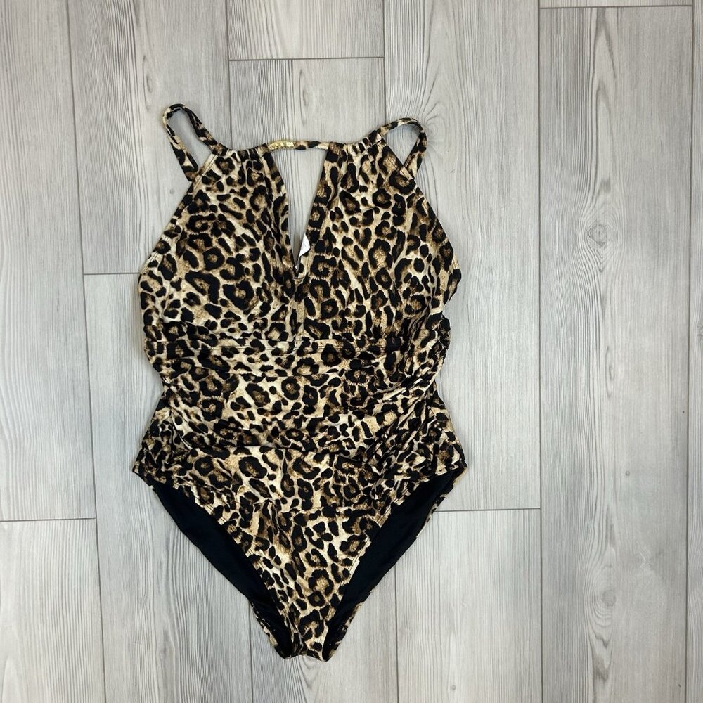 Lauren Ralph Lauren Women’s Plus 18W Leopard High Neck One Piece Swimsuit